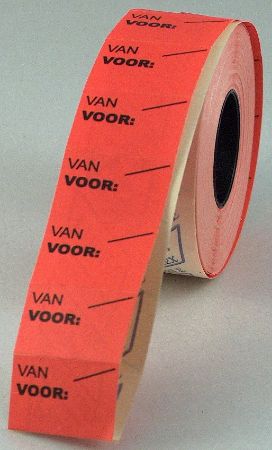 Afbeeldingen van Van/Voor etiket 26x16 mm, Fluor Rood, Afneembaar