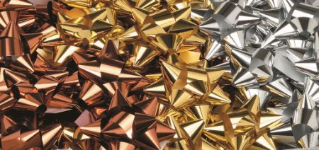 Afbeeldingen van Starbows metallic 10mm x D50,  Assorti Goud-Zilver-Koperbruin