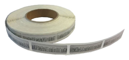 Afbeeldingen van EAS RF label 19x65mm 8.2Mhz, wit met barcode