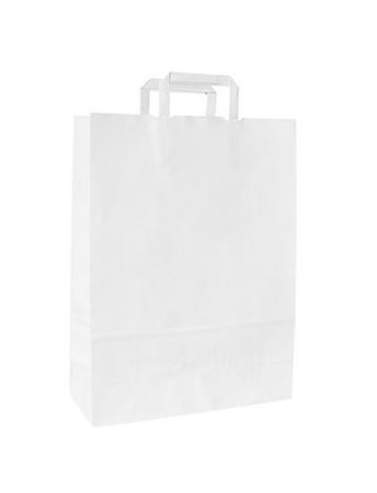 Papieren tasjes met platte handgreep, 26+12x35 cm, Wit