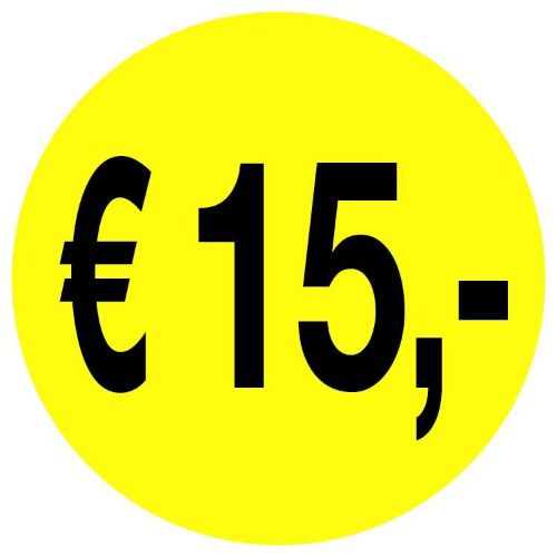 Actie sticker euro 15,- 35mm, permanent Actie sticker euro 15,- 35mm, permanent