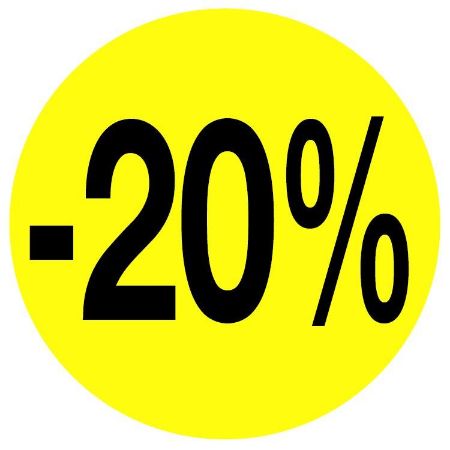 Kortingssticker -20% 35mm, permanent, fluor geel