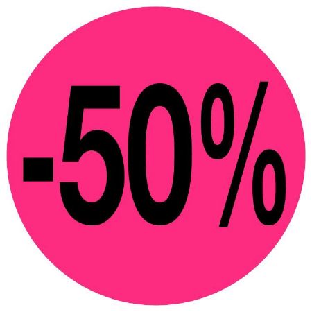 Kortingssticker -50% 35mm, permanent, fluor roze