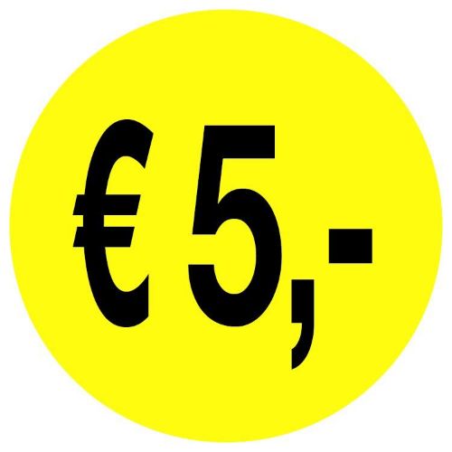 Actie sticker euro 5,- 35mm, permanent Actie sticker euro 5,- 35mm, permanent