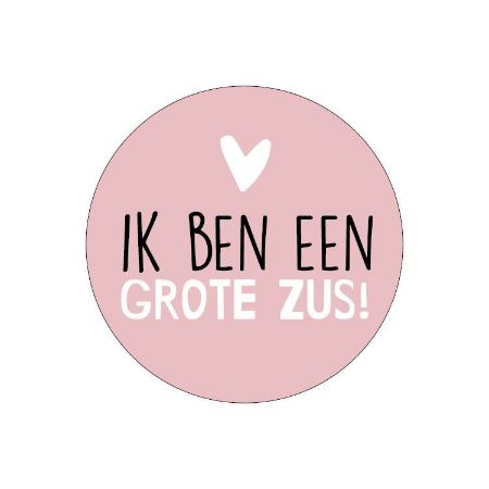 Sticker rond 40mm - Ik ben een grote zus roze 250p/r