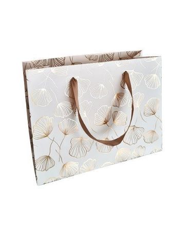 KP® Luxe papieren draagtas 24+10x18cm - Celebrate Nature Wit/Goud