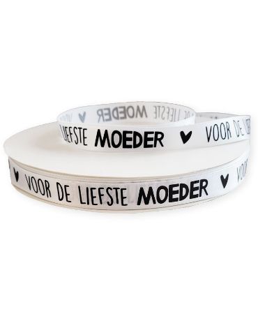 KP® Satijn lint 15mm - Voor de liefste moeder, wit 100m