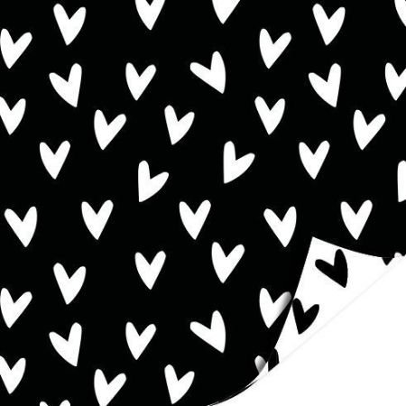 KP® Metallic cadeaupapier 50cm 100m - Hartjes voor jou zwart/wit AZ hartjes voor jou wit/zwart