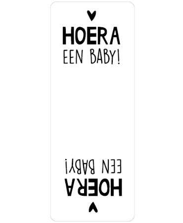 Sluitsticker rechthoek - Hoera een baby wit-zwart