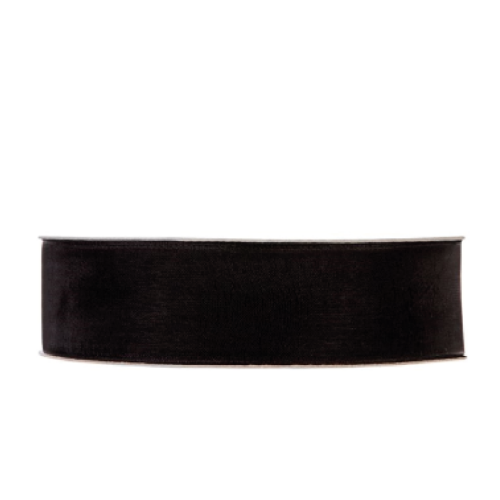 Organza 25mm met geweven rand, Zwart lint, cadeaulint, organza lint, 25mm
