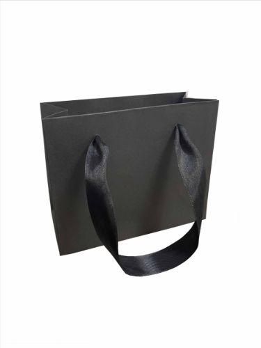 Luxe papieren draagtas 14,5+6,5x11,5cm, Zwart Luxe papieren draagtas 14,5+6,5x11,5cm, Zwart