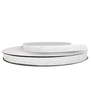 Glitter velvet lint 15mm 30m, wit