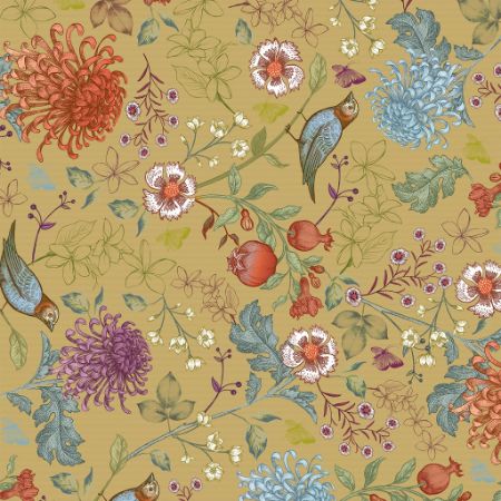 Afbeeldingen van Kraft cadeaupapier 250m - Birdy blossom kraft