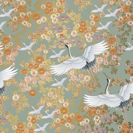 Afbeeldingen van Coated cadeaupapier 70cm 200m - Kimono green