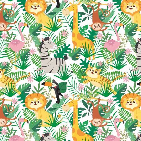 Afbeeldingen van Coated cadeaupapier 200m - Jungle Kids