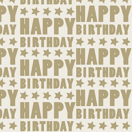 Afbeeldingen van Kraft cadeaupapier 60cm 250m - Happy Birthday Stars White Craft
