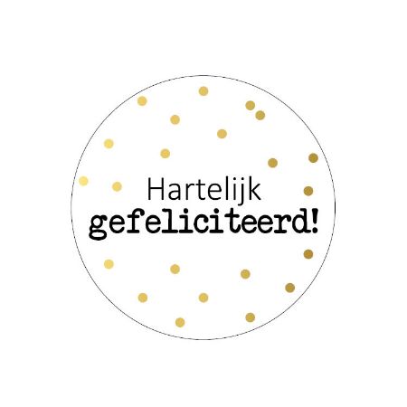 Sticker rond 40mm - Hartelijk gefeliciteerd + stippen 250p/r