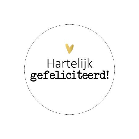 Sticker rond 40mm - Hartelijk gefeliciteerd wit 250p/r