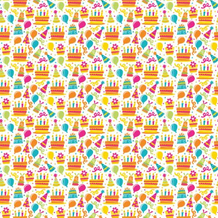 Afbeeldingen van Coated papier 70cm 200m - Birthday hats & cakes