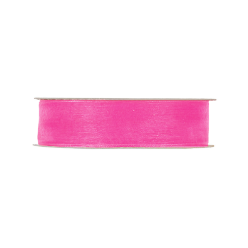 Organza lint met geweven rand 25mm 45m, Fluor roze organza lint, lint, cadeaulint, geweven lint, weblint