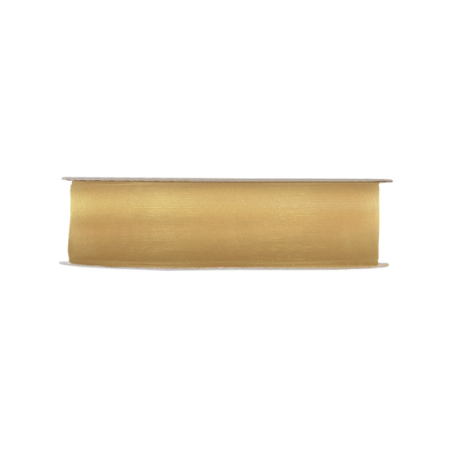 Organza lint met geweven rand 25mm 45m, Goud organza lint, lint, cadeaulint, geweven lint, weblint