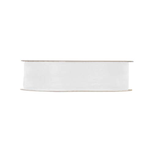 Organza lint met geweven rand 25mm 45m, Wit organza lint, lint, cadeaulint, geweven lint, weblint