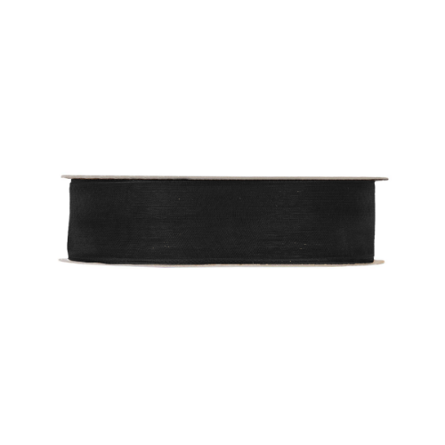 Organza lint met geweven rand 25mm 45m, Zwart organza lint, lint, cadeaulint, geweven lint, weblint