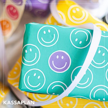 Sfeerbeeld - Coated papier 100m - Smiley Zwart AZ Geel