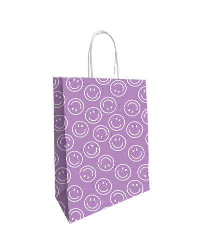 Papieren tas - Smiley Lila  22+10x31 cm 50 stuks tassen, papieren tassen, papieren tasjes, tasjes