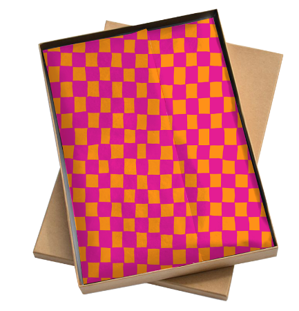 Afbeeldingen van Zijde vloeipapier 25x35cm - Handdraw grid Orange/Pink