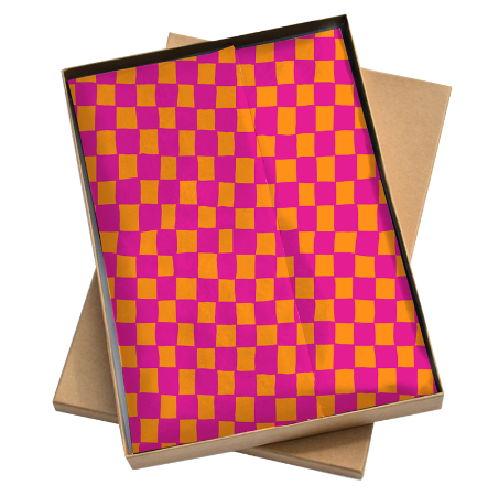 Afbeeldingen van Zijde vloeipapier 35x50cm - Handdraw grid Orange/Pink