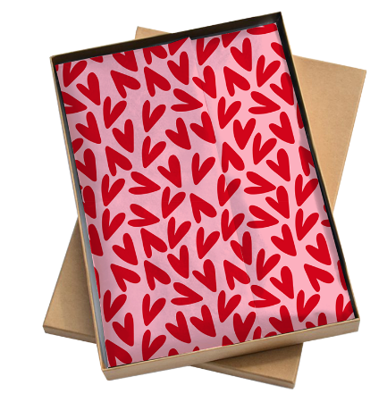 Afbeeldingen van Zijde vloeipapier 50x70cm - Lovely hearts Pink/Red