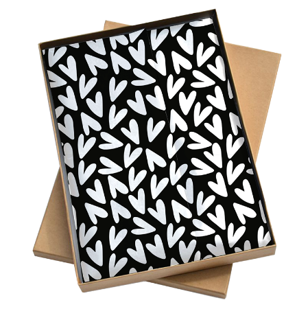 Afbeeldingen van Zijde vloeipapier 25x35cm - Lovely hearts Zwart/Wit