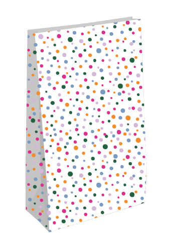 KP® Kraft papieren zakken - Confetti feest 14x8x26cm 25st papieren zakjes, geschenkzakjes, kraft zakjes