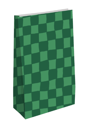 KP® Kraft papieren zakken - Handdraw grid Groen/Lichtgroen 14x8x26cm 25st papieren zakjes, geschenkzakjes, kraft zakjes
