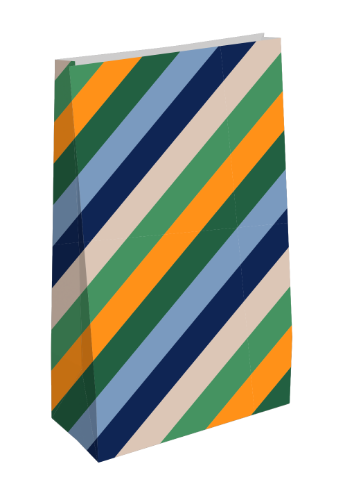KP® Kraft papieren zakken - Stripes Green 14x8x26cm 25st papieren zakjes, geschenkzakjes, kraft zakjes
