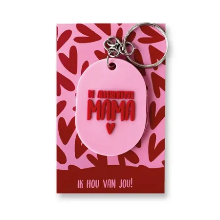 Sleutelhanger de allerliefste mama – Ik hou van jou - Ovaal – PVC sleutelhanger met tekst
