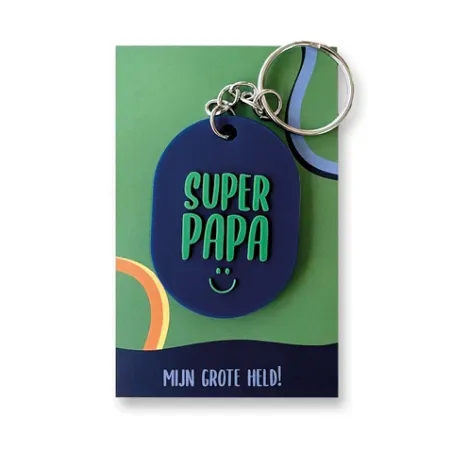 Sleutelhanger Super papa - Mijn grote held - Ovaal - PVC sleutelhanger met tekst