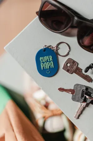 Sfeerfoto sleutelhanger Super papa - Mijn grote held - Ovaal - PVC sleutelhanger met tekst