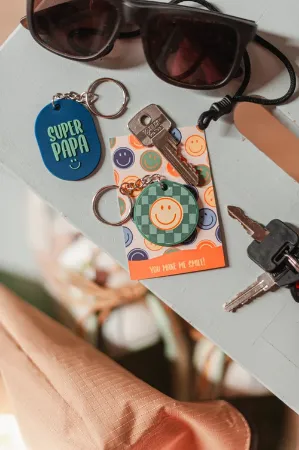 Sfeerfoto sleutelhanger Super papa - smiley - PVC sleutelhanger met tekst
