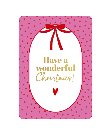 Roze en rode A6 wenskaart met gouden tekst "Have a wonderful Christmas" – set van 10 stuks
