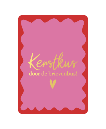 Roze/rode A6 wenskaart met tekst 'Kerstkus door de brievenbus' - set van 10 stuks