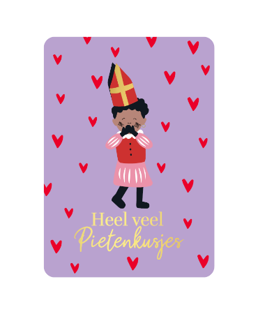 Paars A6 sinterklaaskaart 'Heel veel pietenkusjes', set van 10 stuks