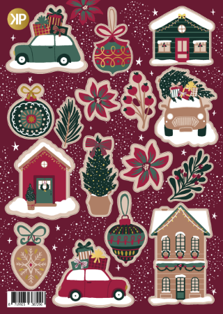 A5 Stickervel met traditionele kerststickers – sfeervol en warm design