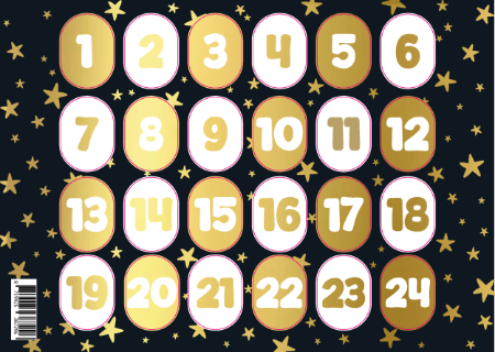 Zwart-gouden A5 advent kalender stickers –24 dagen tellen tot kerst
