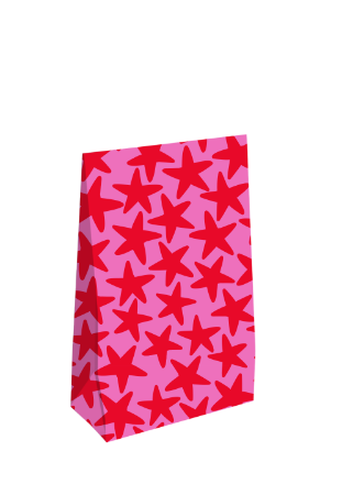Roze Gift bag met rode sterren – vrolijk en speels cadeauzakje