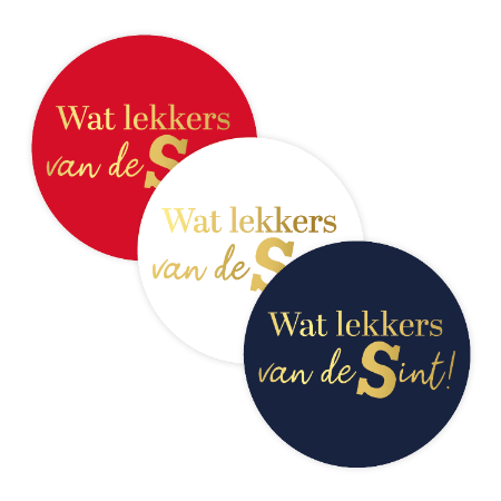 Sinterklaas sticker Wat lekkers van de Sint – 3 varianten – D40mm