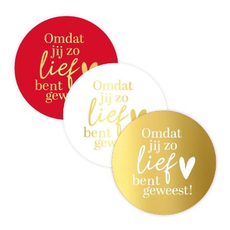 Sinterklaas sticker Omdat jij zo bent lief geweest – 3 varianten – D40mm