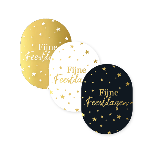KP® Stickers 43x59mm - Fijne feestdagen goud/wit/zw (3 varianten) 250p/r Wensetiket Fijne feestdagen goud wit zwart – 3 varianten – 43x59mm