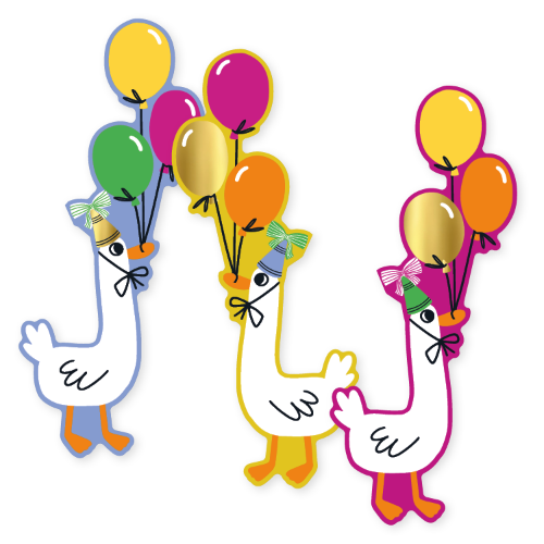 KP® Stickers 40x91mm - Baby goose + ballon (3 varianten) 250p/r Babystickers Baby gans met ballon – 3 varianten – 40x91mm - Cadeaustickers